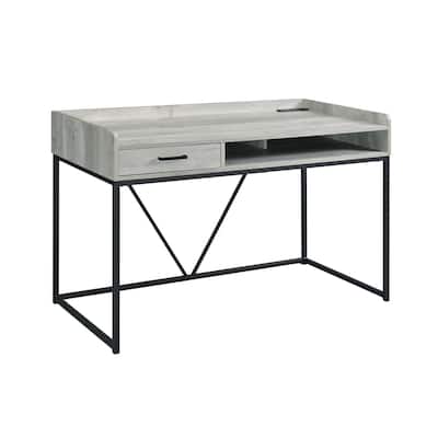 Mountain Lodge Desk Grey - Home Office Writing Table with Storage & Power Outlet