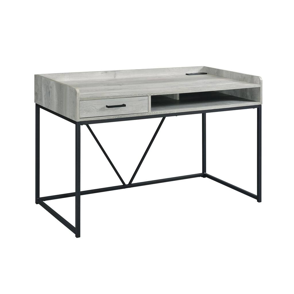 Mountain Lodge Desk Grey - Home Office Writing Table with Storage & Power Outlet
