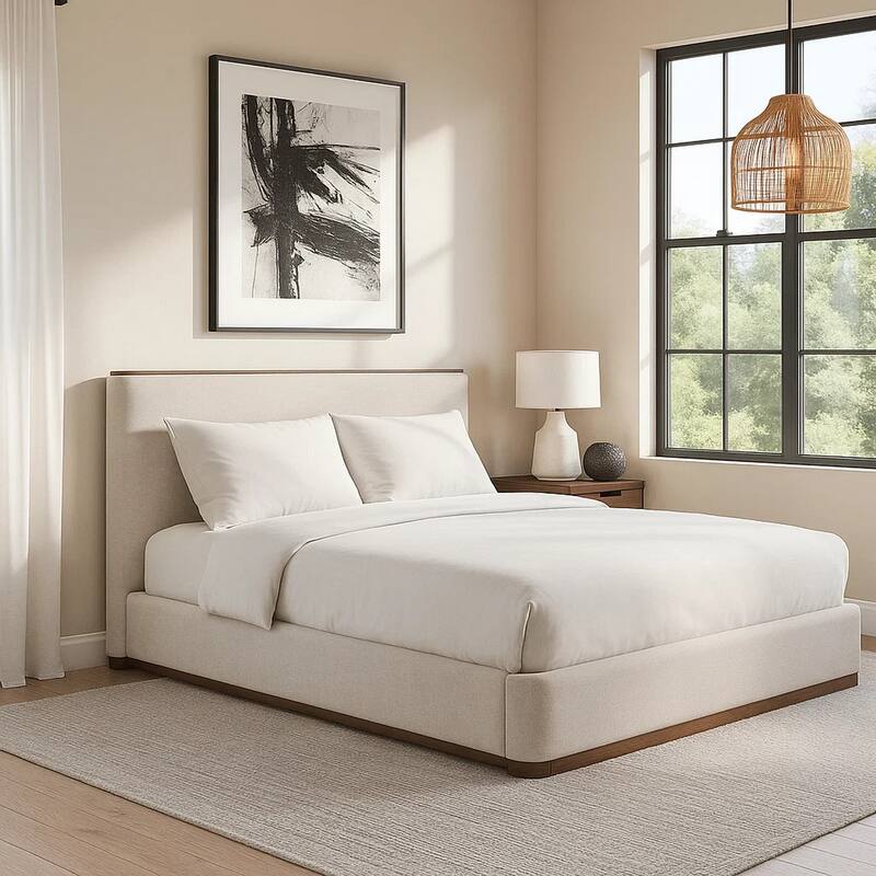 Orion Full Size Bed with Built-In Storage Drawer, Medium Gray Fabric