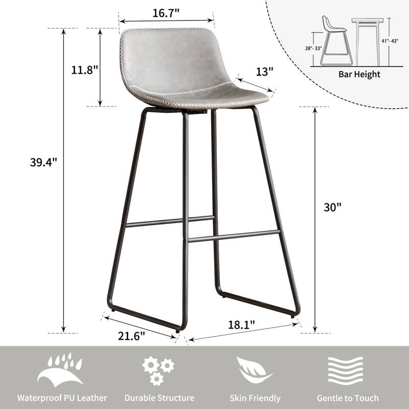 Bar Height Bar Stools Set of 2, Barstools with Backs, Modern Bar Stools for Kitchen Island, Bar Stools 30 Inch Seat Height