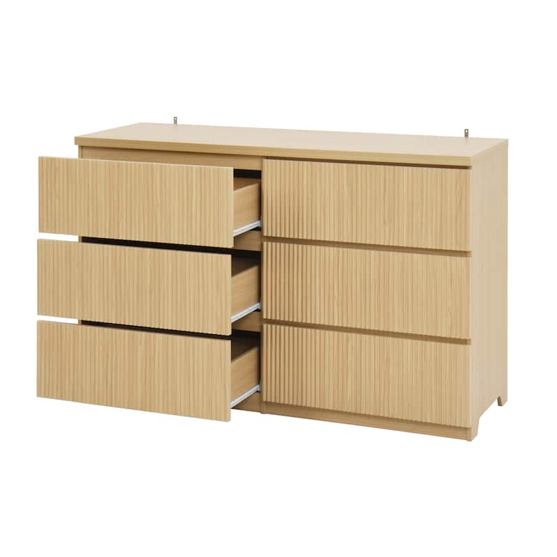 6-Drawer Storage Cabinet Dresser with Wavy Panel, Wood Clothes Organizer for Bedroom & Hallway