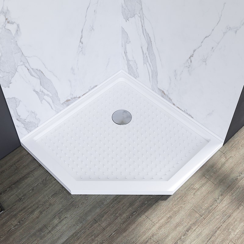 Elegant Diamond Shower Base in White Corner Drain Anti-slip Acrylic Shower Pan 38 in. W x 38 in. D x 3 in. H - 38" x 38" x 3"