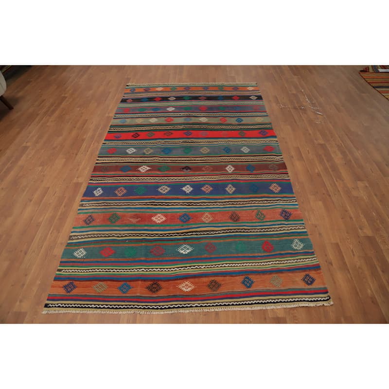 Hand Woven Oriental 100% Wool Carpet Southwestern Tribal Multi-Colored Kilim Area Rug - 9' 0'' X 5' 2''
