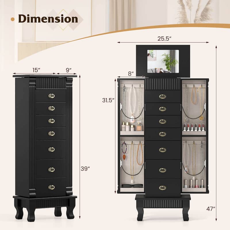 Costway Jewelry Cabinet Armoire Box Storage Chest Stand Organizer Wood - See Details