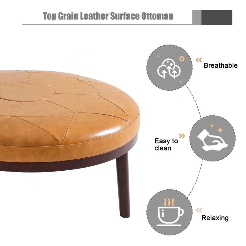 34.5" W Full-Grain Genuine Italian Leather Ottoman by Lumibee