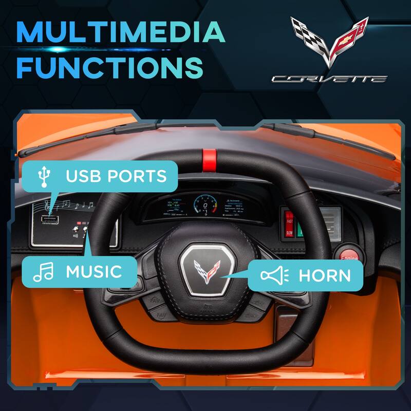 12V Chevrolet Corvette Licensed Electric Ride-On Car for Kids with Remote Control, Music, Toddler Ride On Car for 3-6 Years