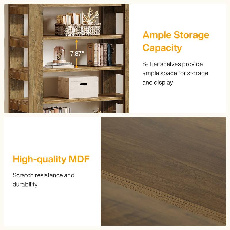 70.87 Inch Tall Arched Bookshelf, 8-Tier Wood Bookcase