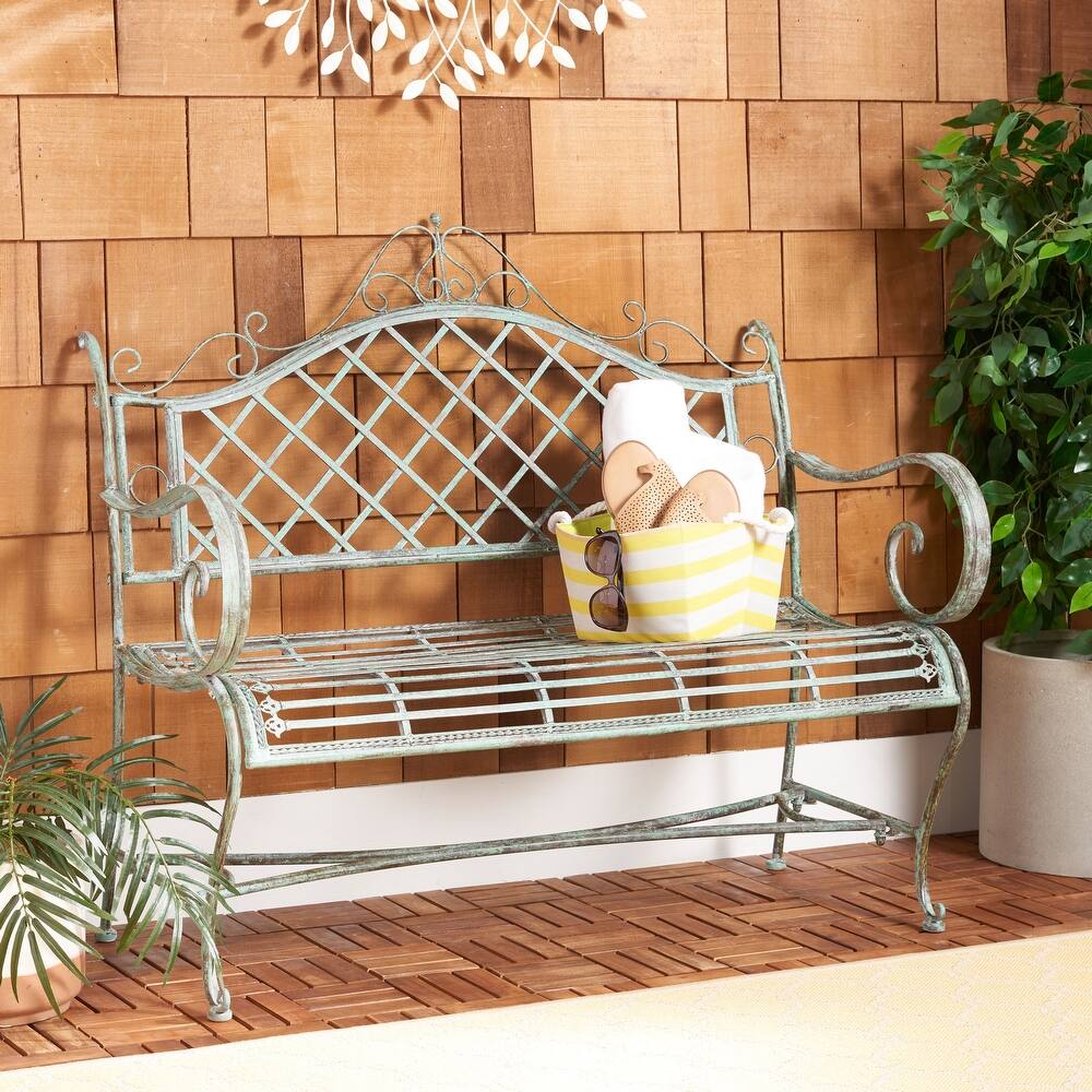 SAFAVIEH Outdoor Tinela Wrought Iron 46-inch Garden Bench - 45.8" W x 20" L x 40" H - 46Wx20Dx40H