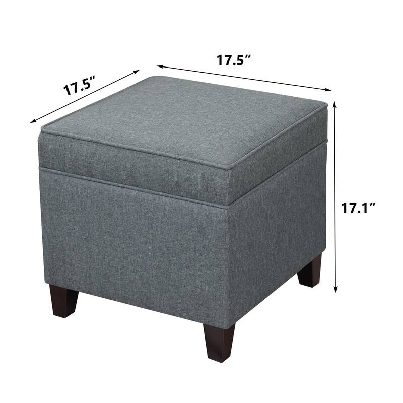 Adeco Toy Chest and Footrest Square Seat Storage Bench Ottoman Gray