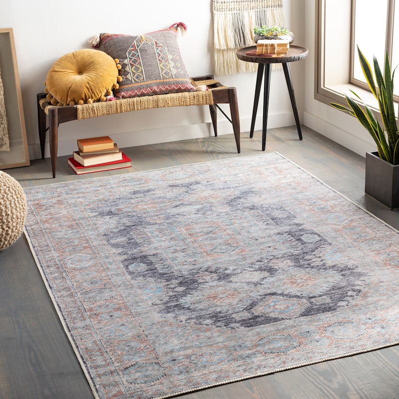 Artistic Weavers Cesar Vintage Global Printed Machine Washable Area Rug - 2' 7" x 7' 10" - Ink/Sky Blue