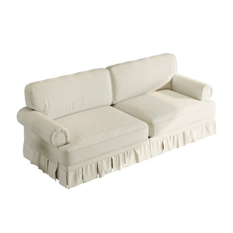 2 Piece Sofa Set for Living Room, Classic 4 Seat Couch and 3 Seat Sofa with Pleated Skirt Design, Rolled Arms Deep Seat Couches