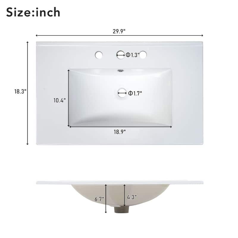 30 Inch Bathroom Vanity with Ceramic Sink and Ample Storage