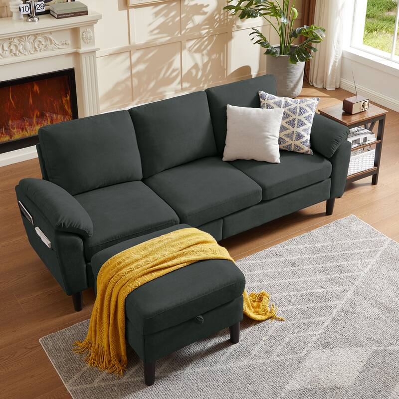 Modern Sectional Sofa Couch L Shaped with Removable Armrest, Convertible Couch with Reversible Ottoman for Living Room