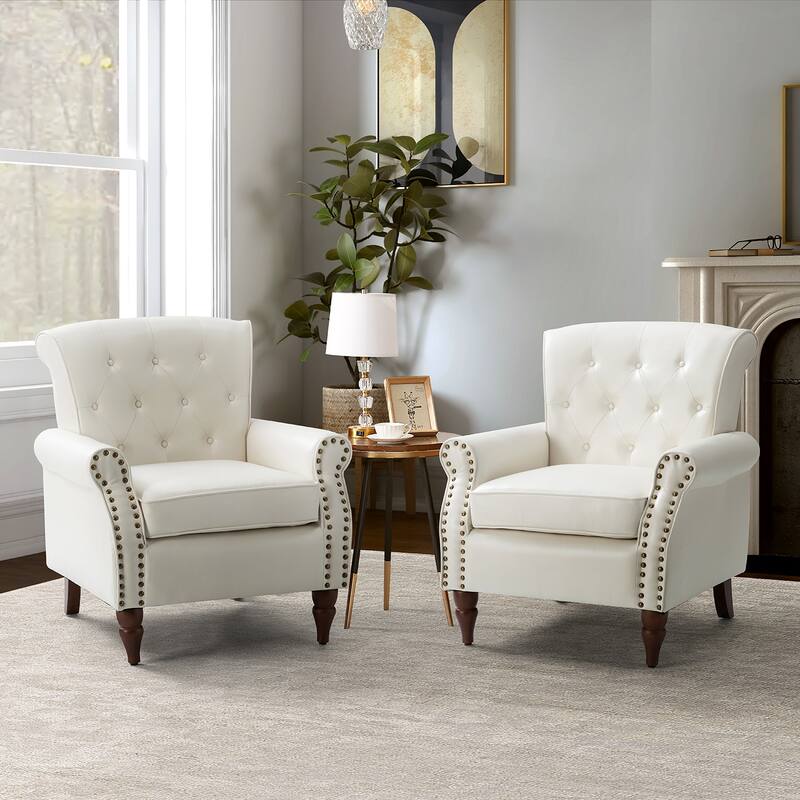 Mycenae Upholstered Accent Armchair with Nailhead Trim Set of 2 - IVORY