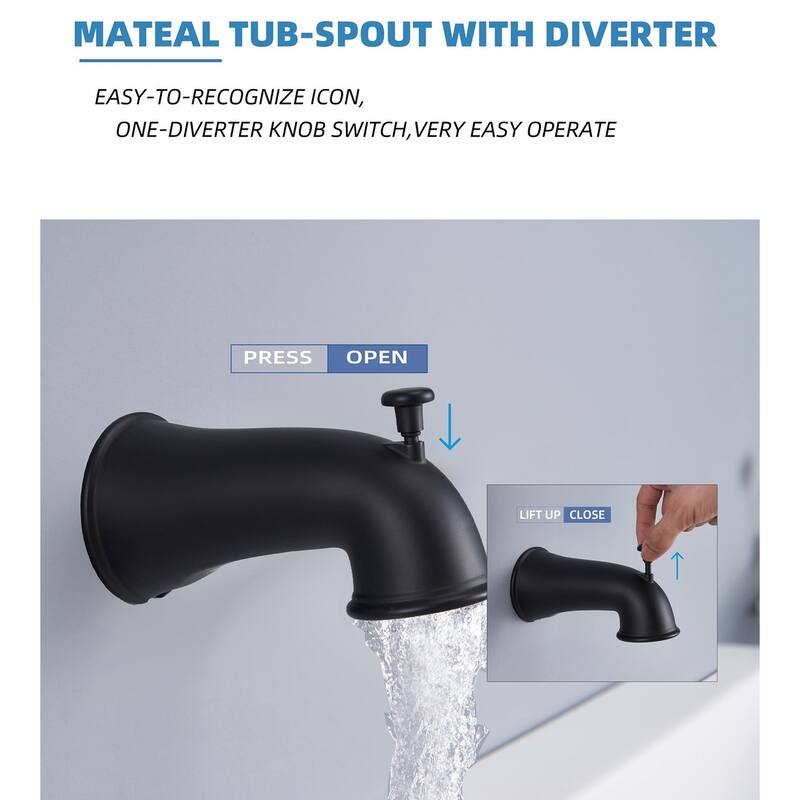 Complete Shower System with Tub Shower Faucet Set 5in Head Matte Black