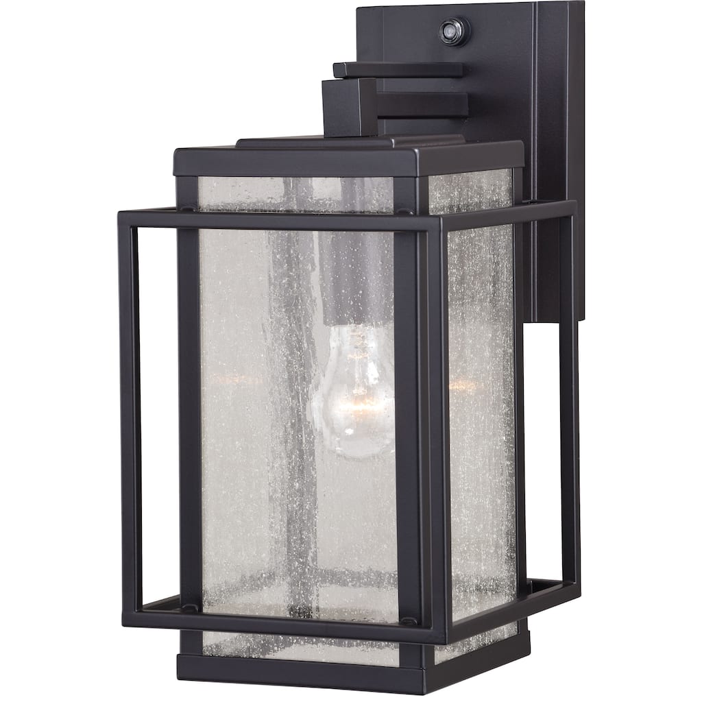 VAXCEL Hyde Park 1-Light Espresso Bronze Dusk to Dawn Sensor Mission Outdoor Wall Sconce, Steel, Clear Seeded Glass Shade