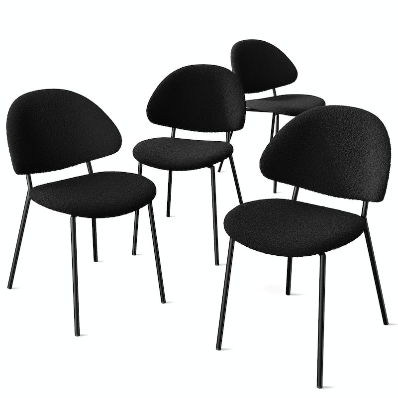 Set of 4 Mid-Century Modern Upholstered Boucle Dining Chairs with Curved Backrest