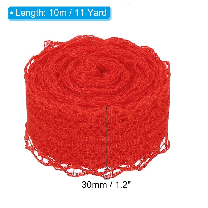 2pcs 1.2" Wide 11 Yards Lace Trim Ribbon Sewing Lace Wrapping Decor - Red