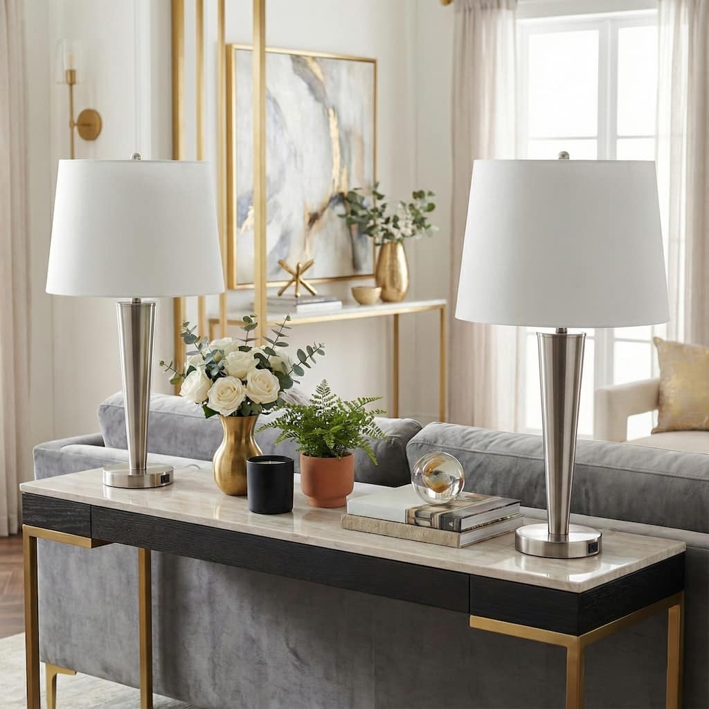 Decorative Metal Cone Bedside Table Lamp - Set of 2 - 25.0"