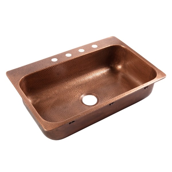slide 2 of 13, Angelico Copper 33" Single Bowl Drop-In Kitchen Sink with 4 Holes