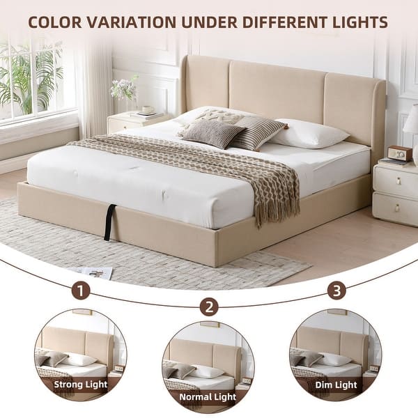 dimension image slide 15 of 17, Modern Minimalist Upholstered Storage Bed with Lift-Up Platform