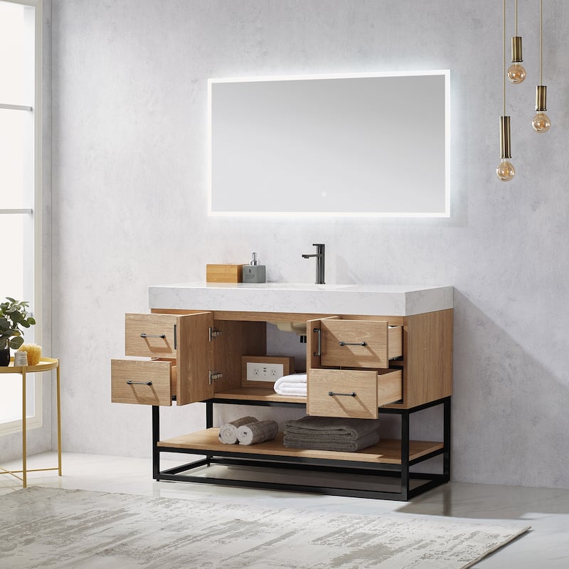 Alistair 48" Single Vanity with White Grain Stone Top without Mirror