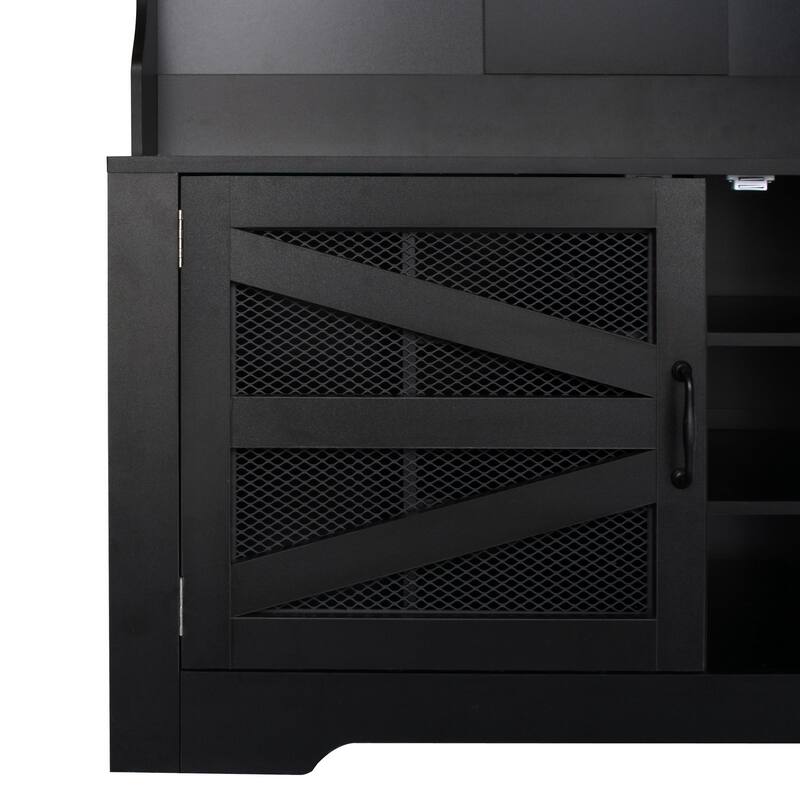43.3"Wide Hall Tree with Shoe Storage, Entryway Bench Mudroom Coat Rack Cabinet with 10 Cubbies, 7 Hooks