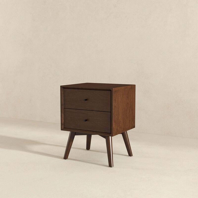 GDFStudio - Caroline Modern 2-Drawer Solid Wood Nightstand with Walnut Finish for Bedroom or Living Room