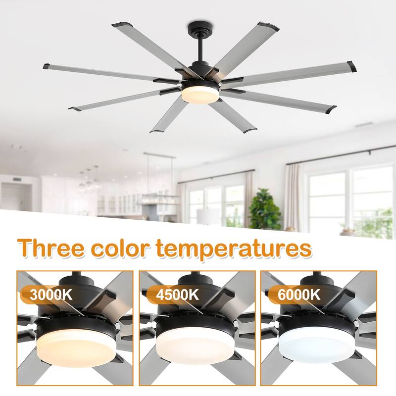 72" Black LED Ceiling Fan with Light Kit and Remote(8-blade)
