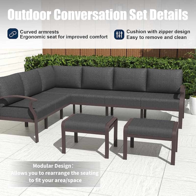 Kullavik Aluminum Corner Sofa Set, Patio Outdoor Sectional Sofa Set with Armrests and Footrests