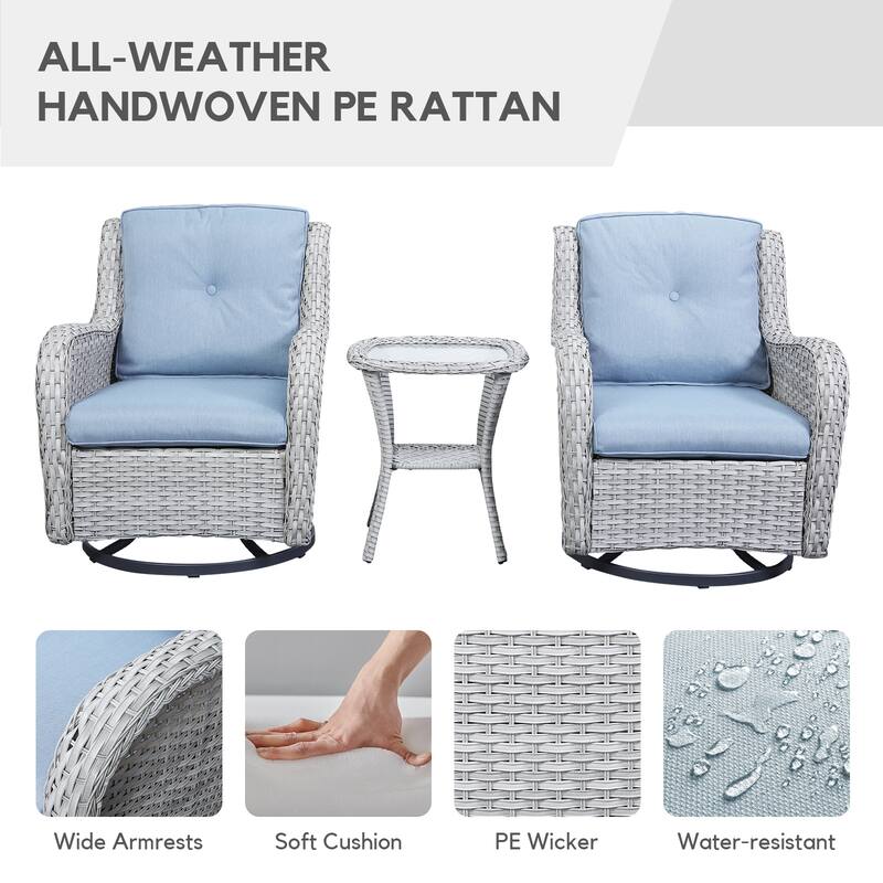 Gymojoy Patio Swivel Rocking Chair Coffee Table Set