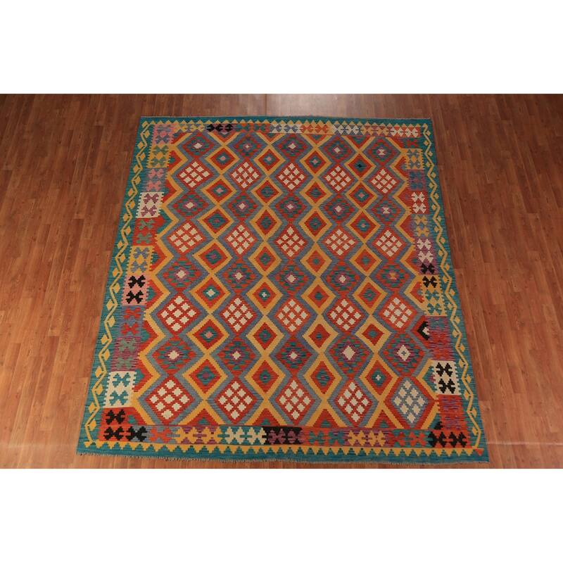 South Western Style Kilim Oriental Area Rug Hand-Woven Wool Carpet - 8'4"x 9'8"