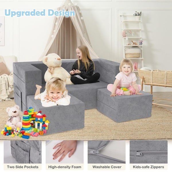 slide 2 of 14, Kids Couch, 6PCS Toddler Couch with Blanket for Bedroom Playroom, Multifunctional Nugget Couch Kids Play Couch Sofa