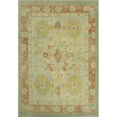 Handmade Wool Oushak Turkish Area Rug, Medallion Geometric Carpet - 10' 1'' X 8' 6''