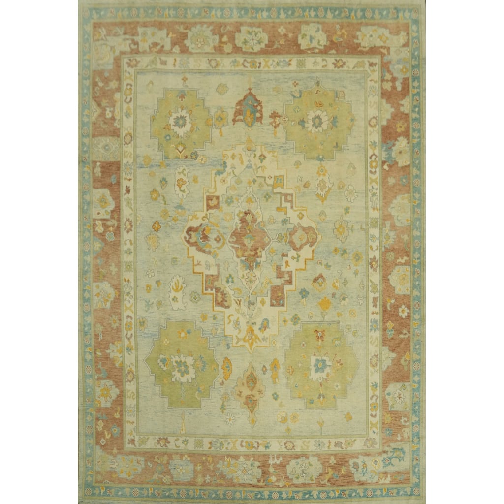 Handmade Wool Oushak Turkish Area Rug, Medallion Geometric Carpet - 10' 1'' X 8' 6''