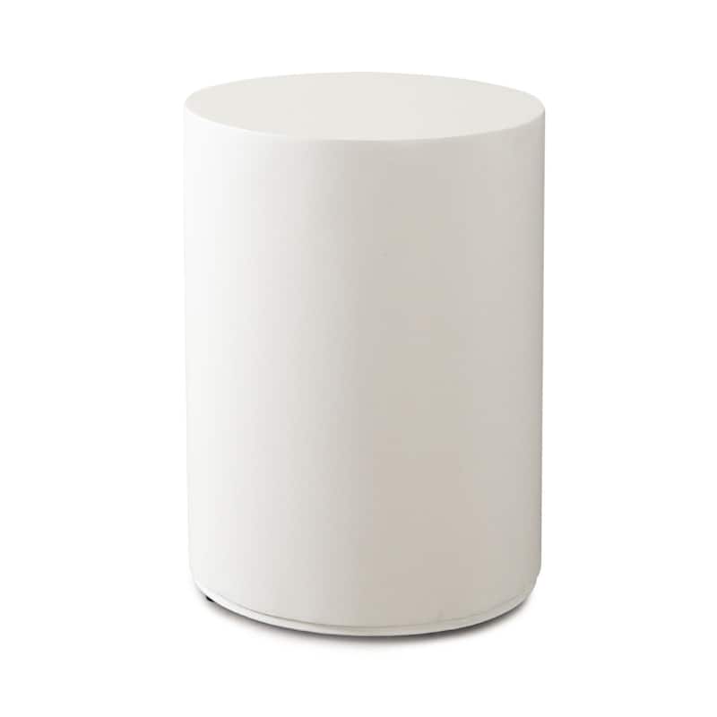 Viko Round Side End Table, White Wood Faux Concrete Finish, 20 Inch
