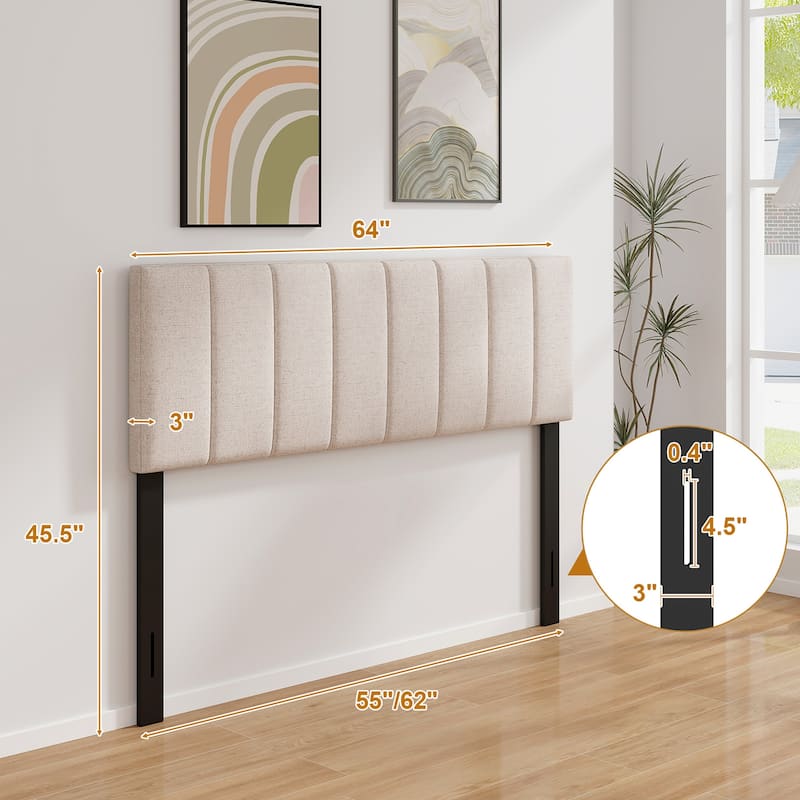 Gymax Linen Upholstered Headboard Vertical Channel Tufted Wood Leg for