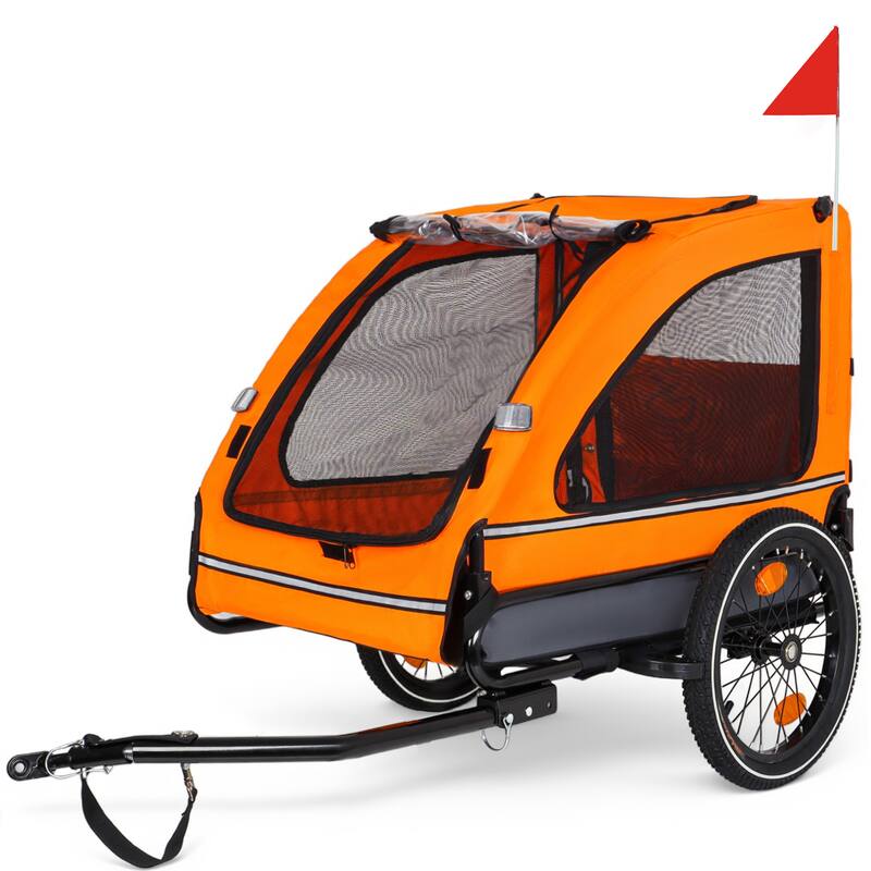 Pet Bike Trailer Dog Cart for Bicycle,Suitable for Small and Medium Pets, Easy Folding Cart Frame, Non-Slip Floor - Orange