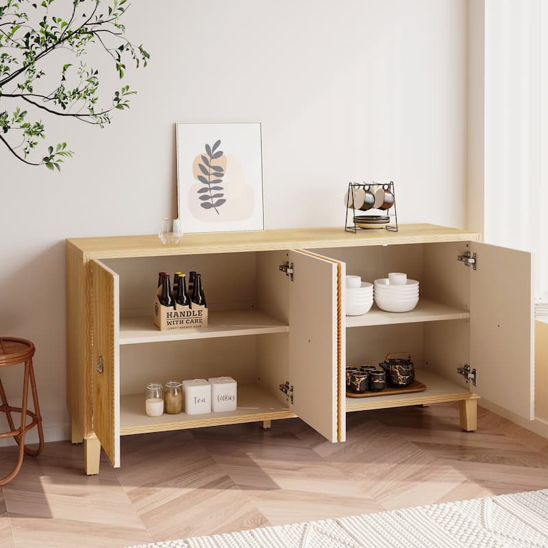 Carved Scatter Pattern Sideboard Bar Cabinet Buffet Cabinet, Natural - Natural
