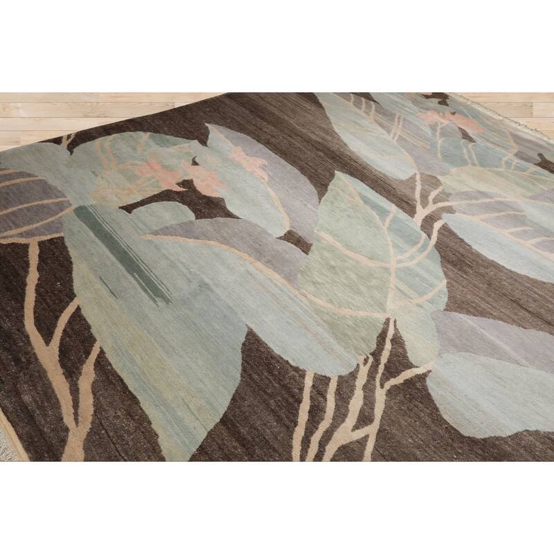 8'10''x11'6'' Hand Knotted Wool Brown Tibetan Art Deco Plush Pile Rug - 8' 10'' x 11' 6''