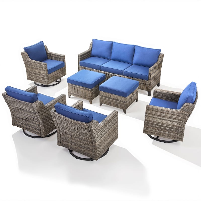 Pocassy 7-Piece Outdoor Sofa Swivel Chair w/ Ottoman Set