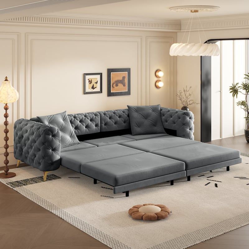GDFStudio - Velvet 97.7" 3-in-1 Convertible Sleeper Sofa with Pull-Out Bed
