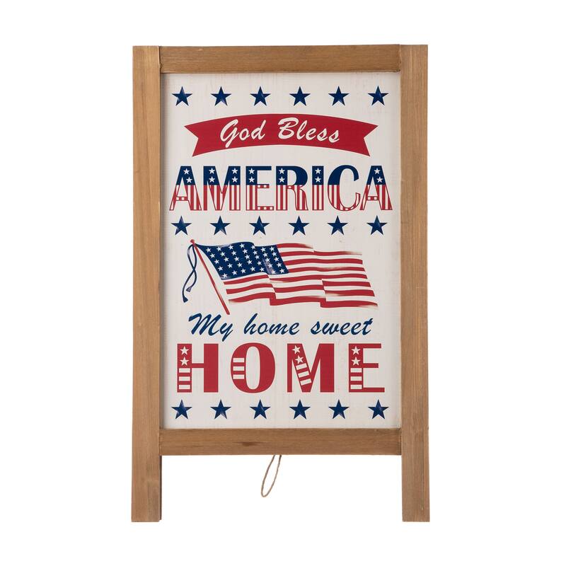 Glitzhome 24"L Wooden Patriotic Americana Wall Hanging Sign Porch Decor - 24 x 15