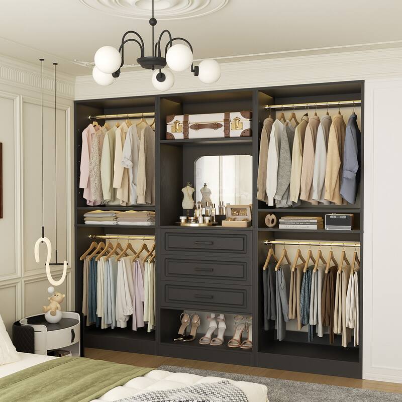 Cimly Set of 3 Closet System with Drawers, Freestanding Closet Organizer with Adjustable Shelves and Hanging Rods