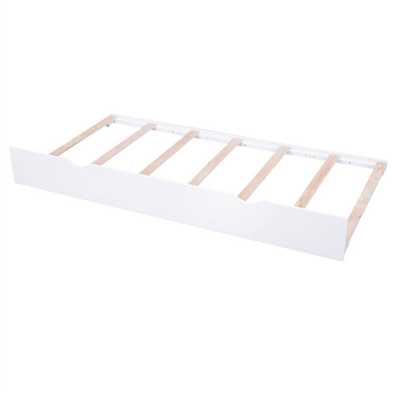 Wooden Storage Platform Bed with Bookcase Headboard, Full/Queen Bed Frame with Twin Size Trundle and Pull Out Shelves