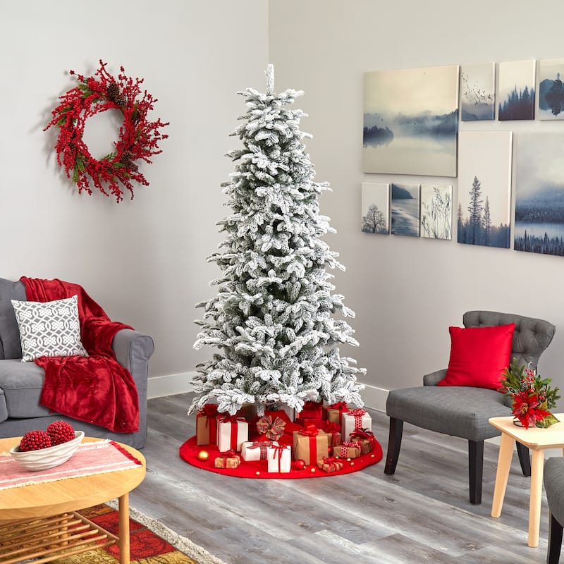7ft. Flocked Fir Artificial Christmas Tree with 550 Warm White Lights and 2090 Branches - Elegant Winter X-Mas Glow
