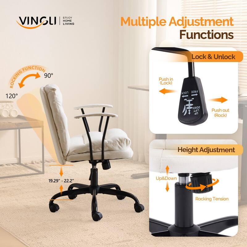 24.4 Inch Upholstered Swivel Office Chair With Leg Pegs And Wheels