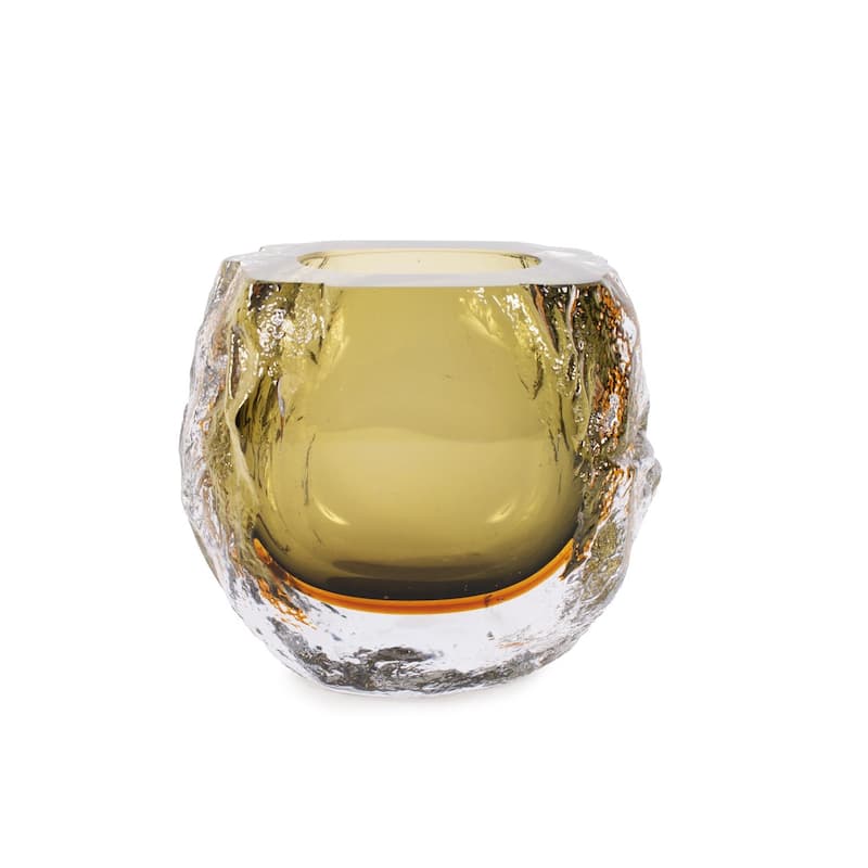 Dusty Olive Crystalized Glass Vase- Tall - 4.7/8H x 5.3/8W x 3.1/8D