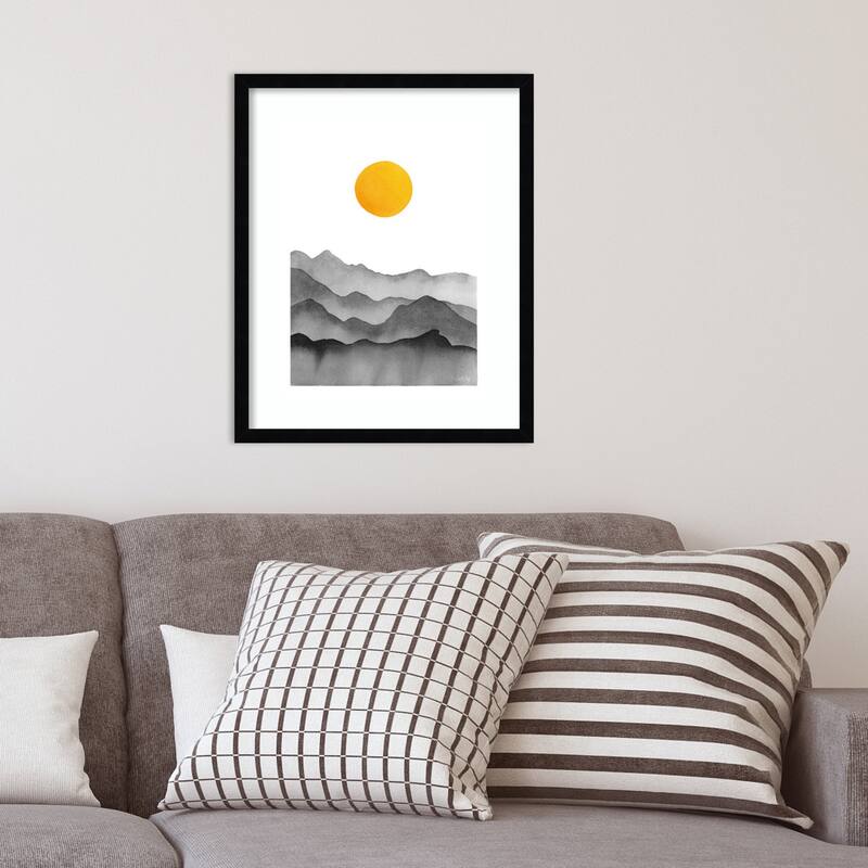 Black Yellow Mountain Range Silhouette by Cat Coq Framed Wall Art Print