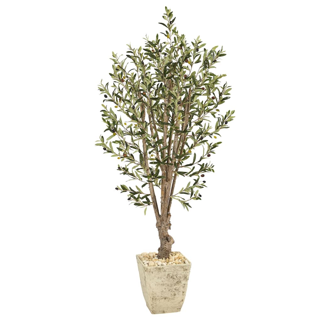 Artificial Olive Tree with Planter - 5ft Indoor Faux Tree, Realistic Greenery Decor, Home Office Accent - Green - 51-60 Inches